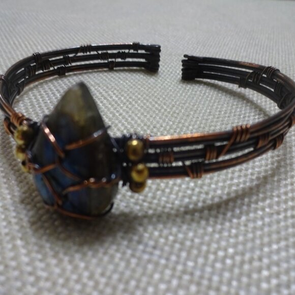 Rustic LABRADORITE Handmade COPPER WIRE-WRAPPED Bracelet #894B - Picture 3 of 4